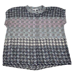 Cabi Women's Short Sleeve Patterned Blouse Size‎ M patchwork semi sheer
